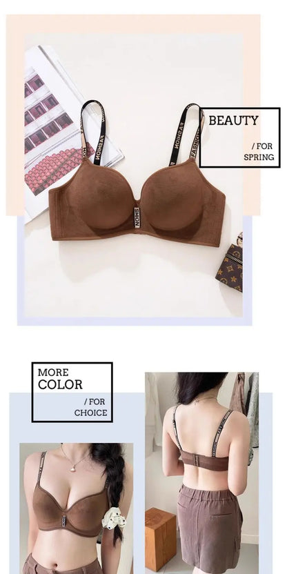 New Red Smooth Push Up Bra for Small Chest, Thickened Seamless Lift, Wireless T-Shirt Bra for A/B Cup