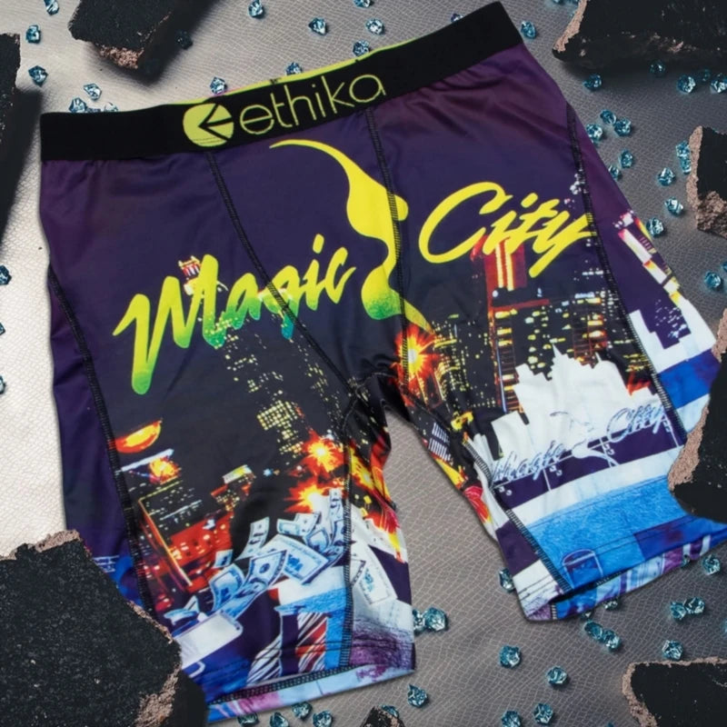ETHIKA 1Pcs Men Underwear Boxers Breathable Mesh Crotch Man Underpants Plus Size Mens Panties L-3XL Printed Men's Boxers Briefs