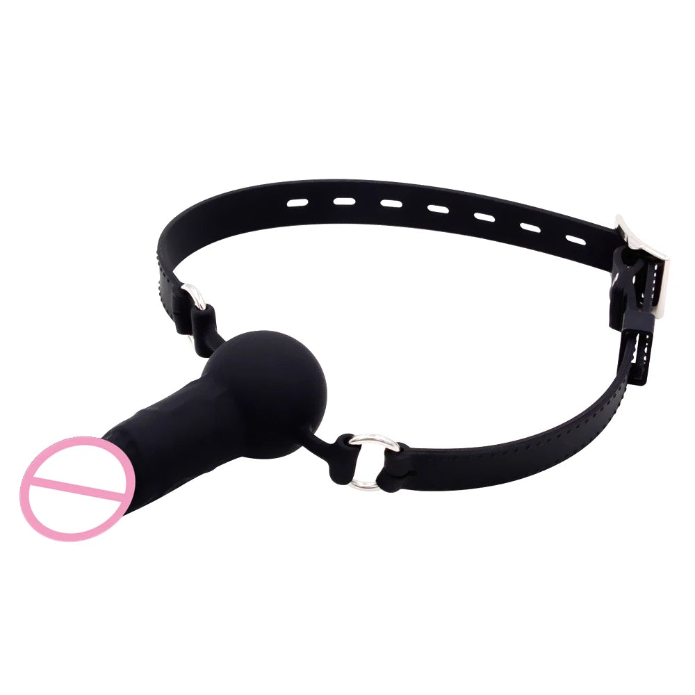 Dildo Reversible Ball or Cock in Mouth Gag, Silicone Deepthroat BDSM Gags,Slave Bondage,Restraints,Sex Toys Couples