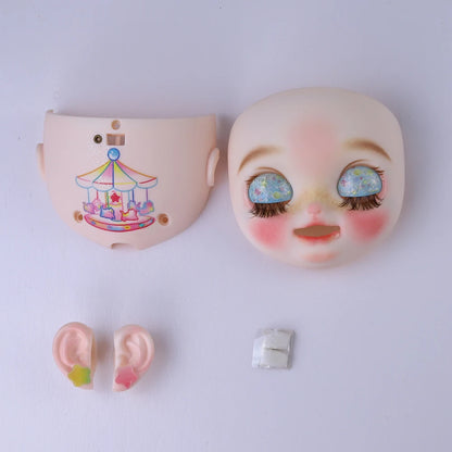 Blyth 1/6 doll hand drawn makeup face shell Blank Makeup DIY frosted face handmade