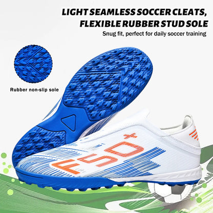 Anti-Slip Youth Football Boots PU Fabric Upper Rubber TF Studs Wear-Resistant Breathable Outdoor Training Cleats