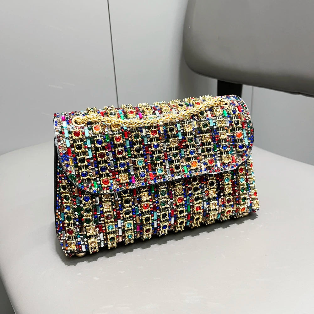 Women's Crystal Rhinestone Metallic Clutch Bag – Evening & Party, 2 Colors
