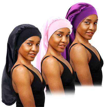 New Long Satin Bonnet Sleep Cap Women Silky Sleeping Cap With Wide Elastic Band Hair Care Turban Braids Curly Hair Natural Hair