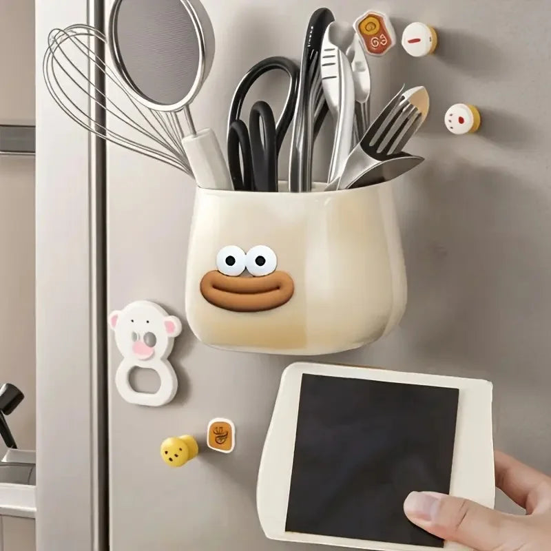 Magnetic Multi-Functional Storage Box Desktop Storage Space Pen Holder with Stickers Organizer for Home Office Kitchen Bathroom