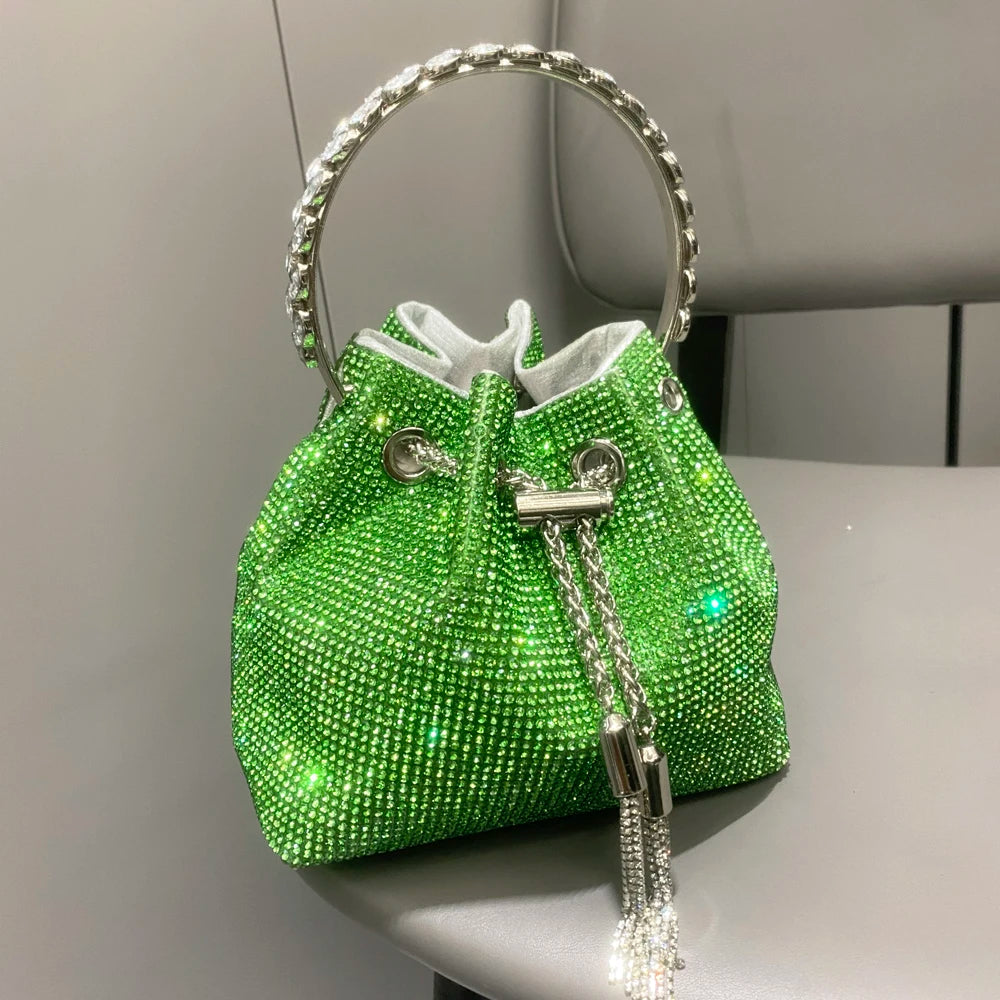 Women's Crystal Rhinestone Bucket Clutch Bag – Evening & Banquet, 7 Colors
