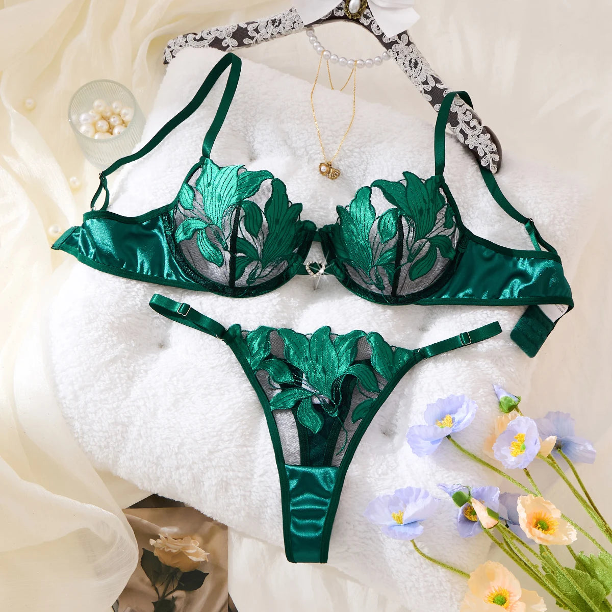 Floral Embroidered Bra & Brief Set