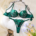 Green Floral Embroidered Bra & Brief Set