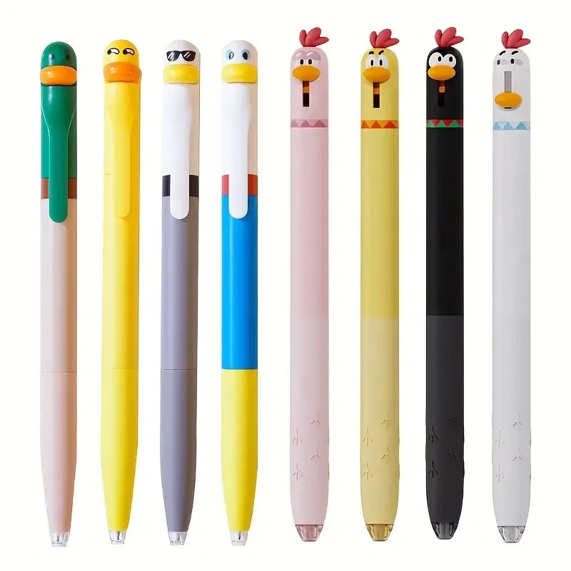 4/8pcs Duck And Chick Gel Pen Creative Duck Rotate Gel Pen Chick Press Gel Pen Black Writing Pen Office Supplies Small Gift