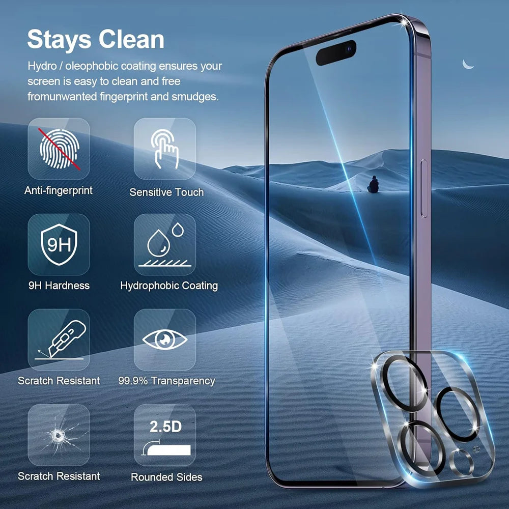 HD Screen Protection For iPhone 16 15 17 14 13 12 11 Pro Max Tempered Glass iPhone 15 Pro Camera Lens Film iPhone 16 Plus 13 Min