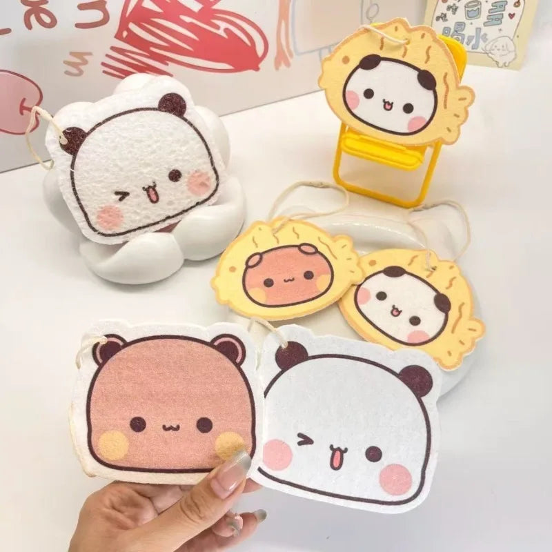 Cute Panda Bubu Dudu Carpenter's Cotton Sponge Wipe Kawaii Cartoon Anime Household Towel for Dishwashing, Cleaning Sponge Brush