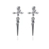Gothic Red Rose Flower Cross Piercing Earrings Harajuku Kpop Dark Thorn Rose Stud Earring Grunge Girl Cross Sword Jewelry Party