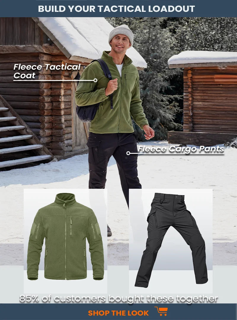 TACVASEN Full Zip Up Green Fleece Jacket Thermal Warm Work Coats Mens Zipper Pockets Jacket Hiking Training Outwear Windbreaker