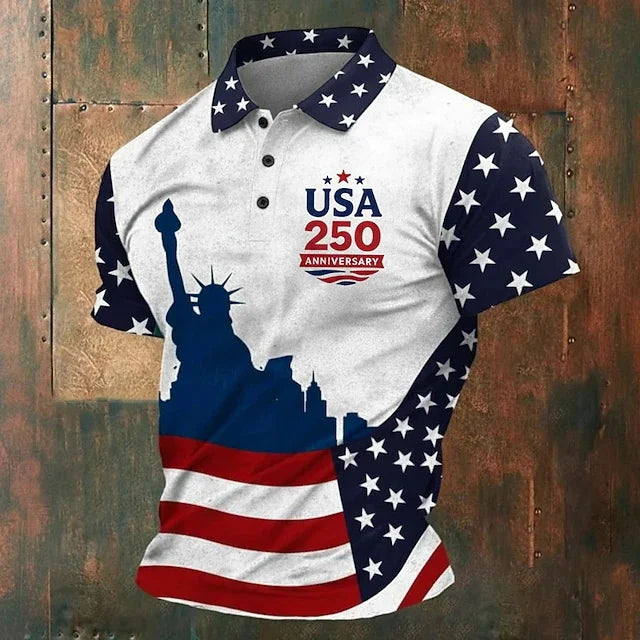 USA 250 Anniversary Men's Polo Short Sleeve Polo Shirts American US Flag Polo Shirts Casual Outfit Trendy Buttons Men Polo 2026