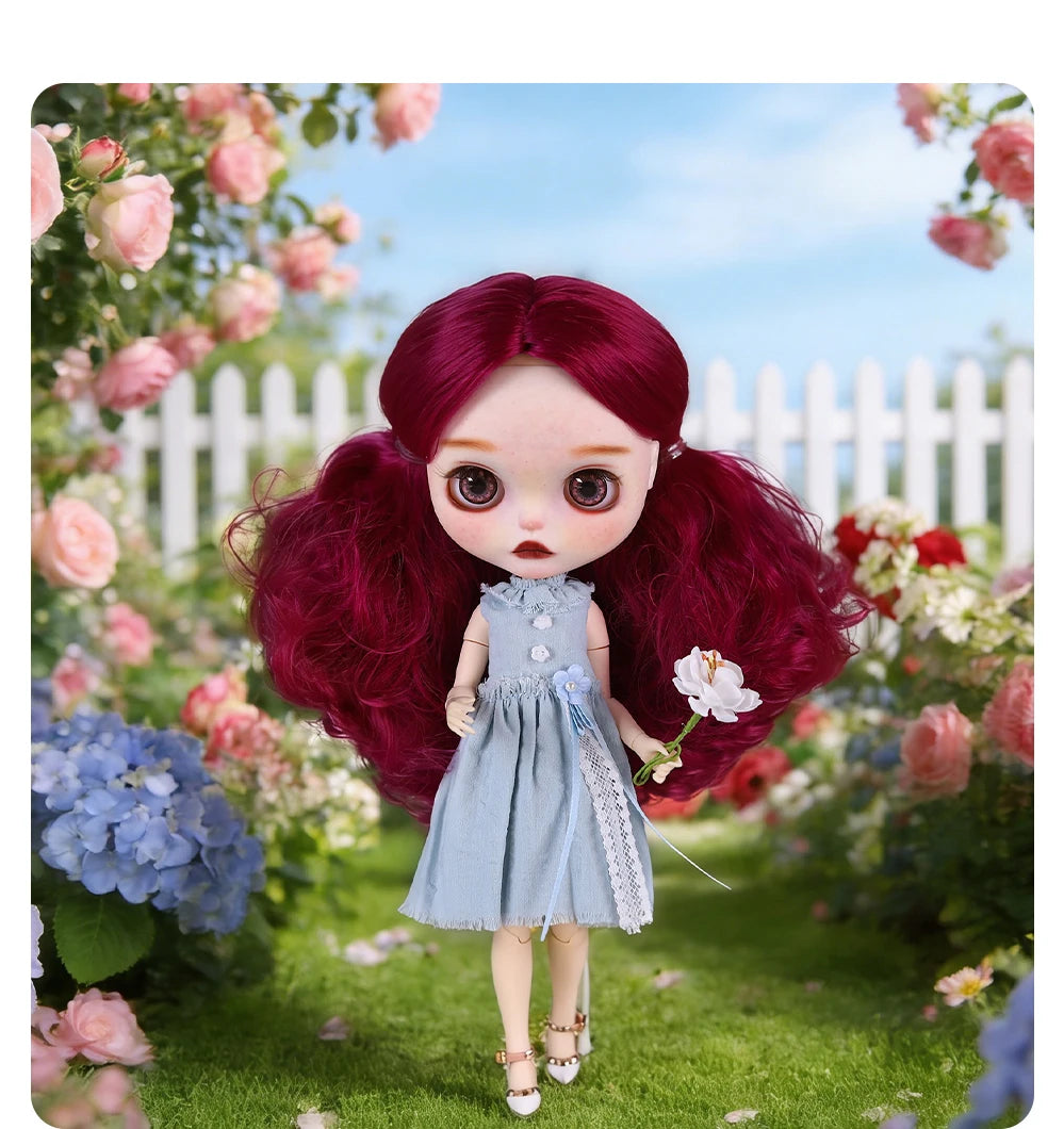ICY DBS Blyth 1/6 Doll Hand drawn White Skin Red Rose Hand drawn Set Girl Gift