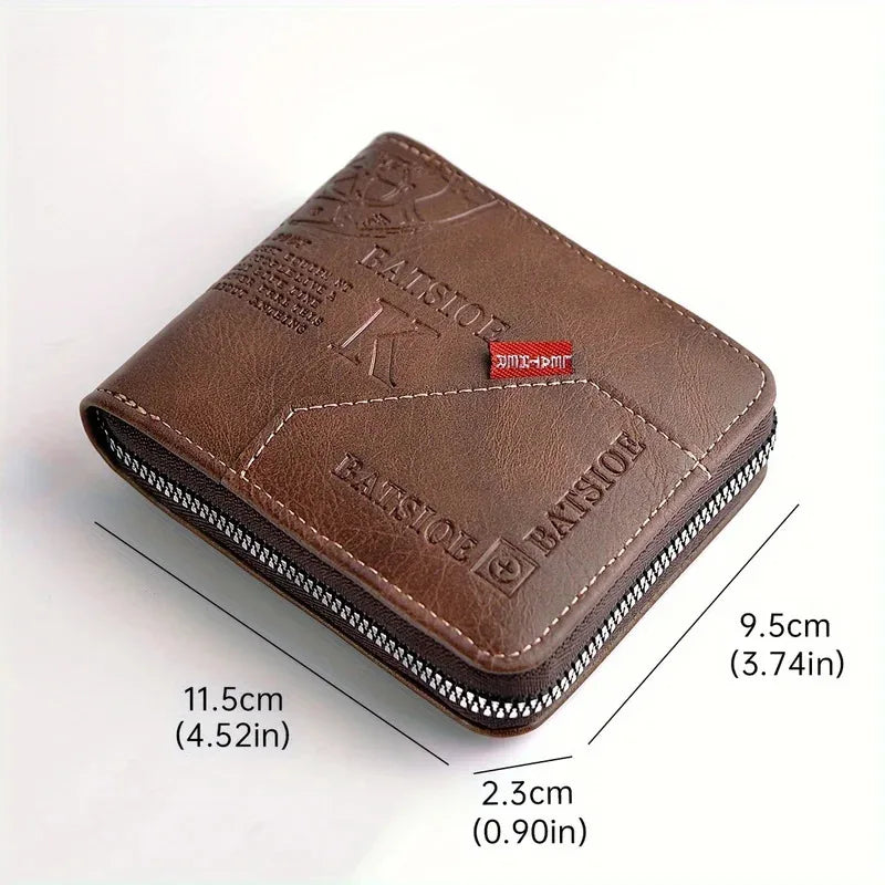 Trendy Splicing Fashion PU Retro Wax Oil Leather Short Style Men's Wallet Coin Short Style Men's Card Clip Wallet
