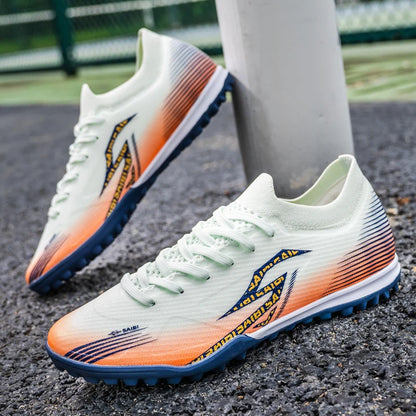 Men TF Turf Soccer Shoes Breathable PU Upper Anti‑Slip Rubber Outsole Light Footwear For Artificial Grass Training