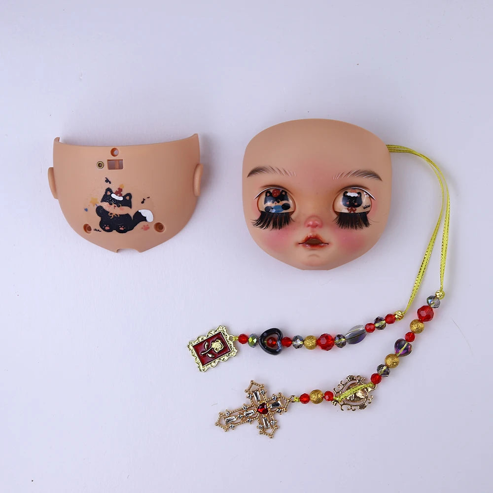 Blyth 1/6 doll hand drawn makeup face shell Blank Makeup DIY frosted face handmade