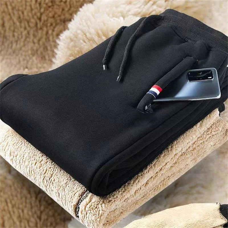 Winter Lambswool Warm Casual Pants Men's Fitness Jogging Sweatpants Male Solid Drawstring Bottoms Fleece Straight Trousers M-5Xl