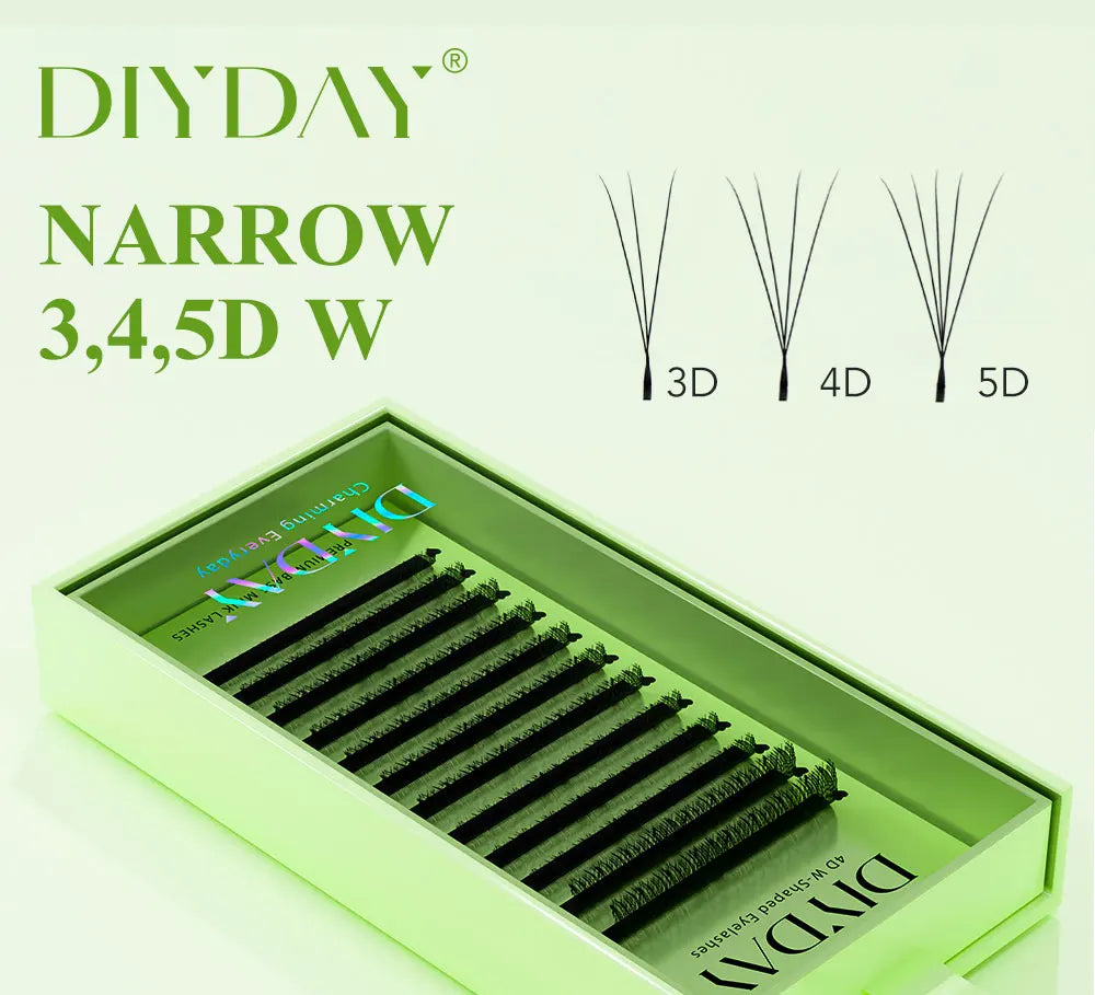 DIYDAY Narrow 3d 4d 5d Eyelash Extension V-Shaped Volume Fans W Shape Eyelashes BASF Natural Dense Faux Mink Lashes