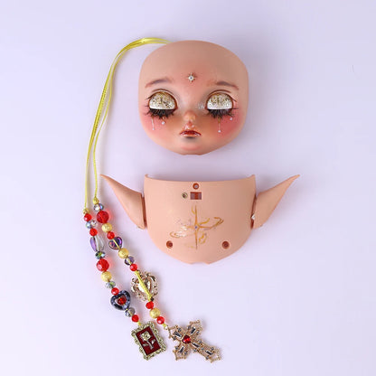 Blyth1/6 doll Hand-painted shell DIY makeup lip carving eyebrows handmade Ears