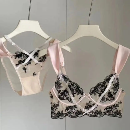 Women's Embroidered Lace Support Bra Set