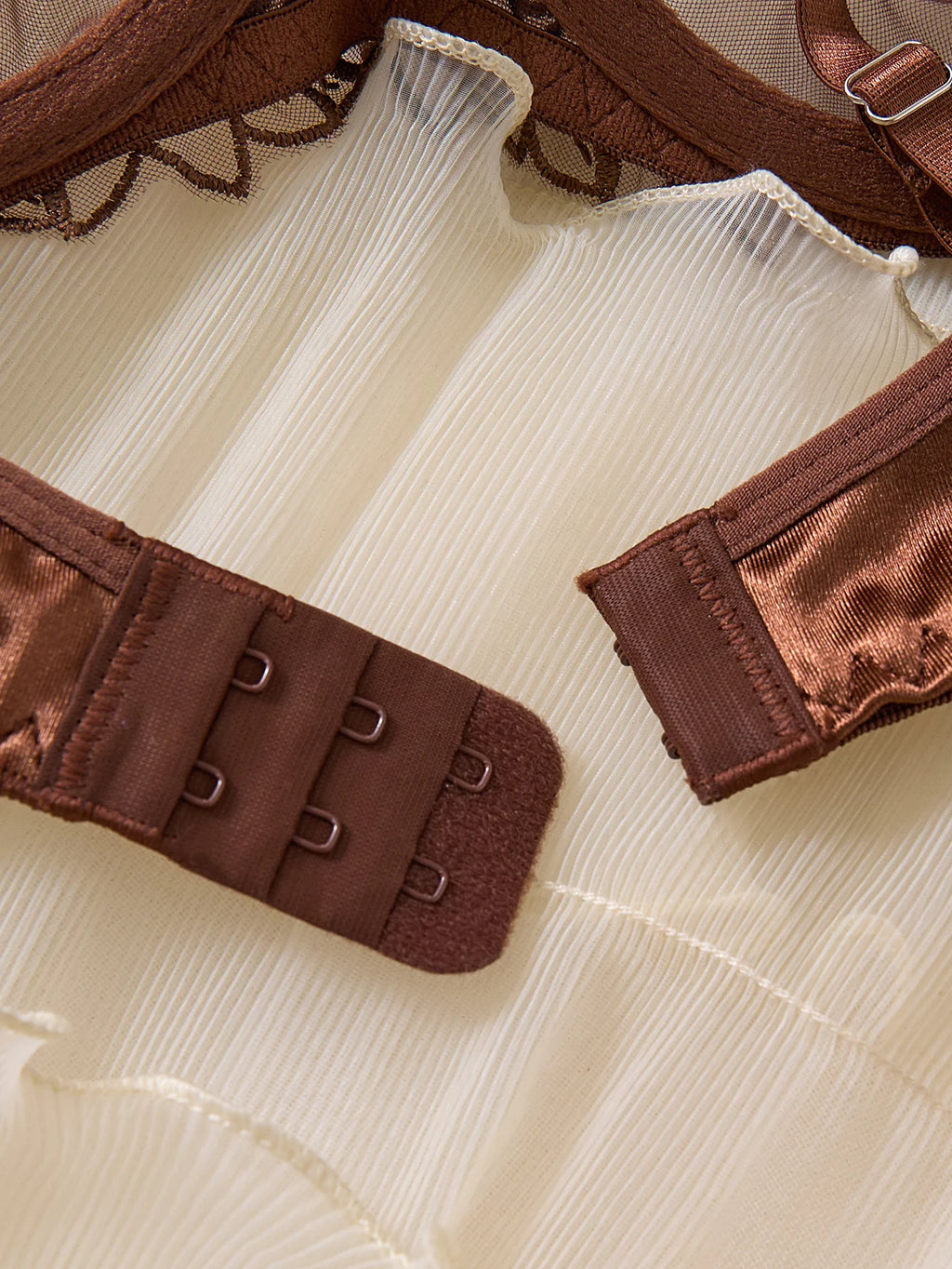 Coffee Brown Floral Embroidered Bra & Thong Set