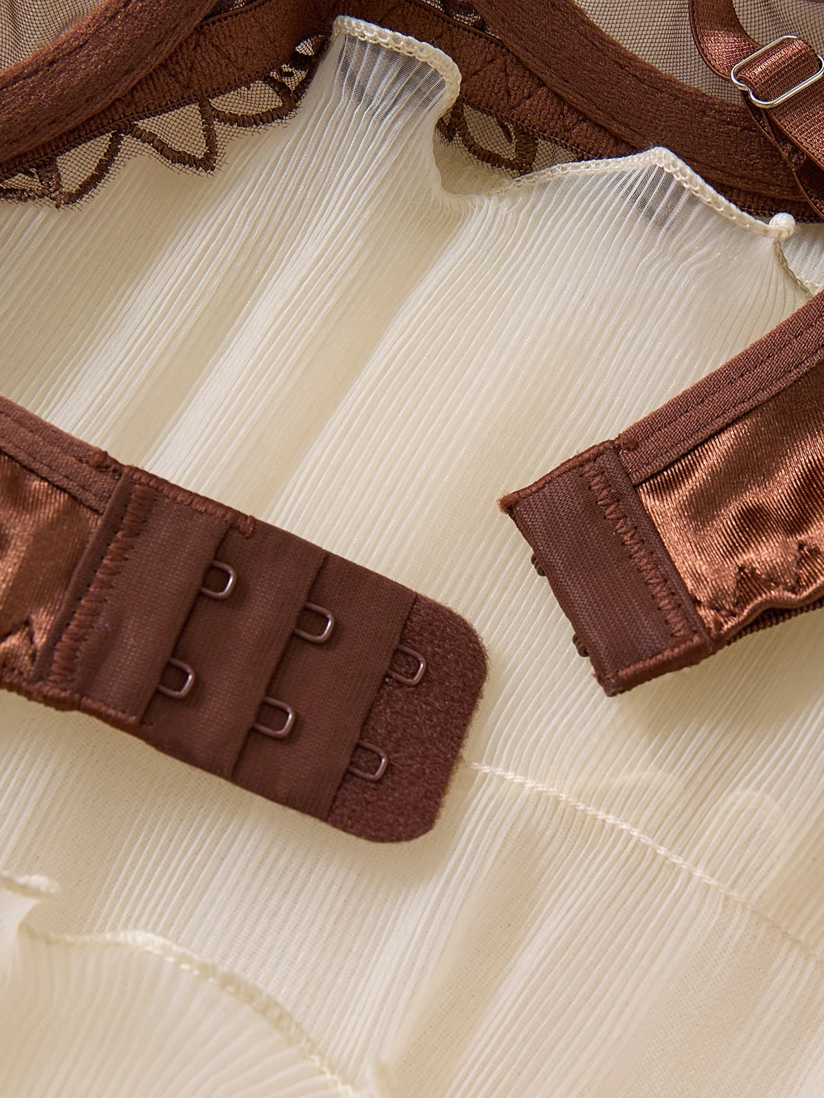 Coffee Brown Floral Embroidered Bra & Thong Set