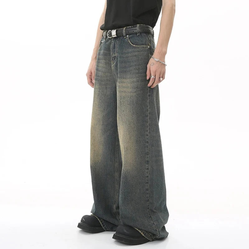New Men's Baggy Straight Leg Wide Leg Jeans Male Fashion Vintage Wash Casual Denim Pants Youth Popular Brand Streetwear Trousers
