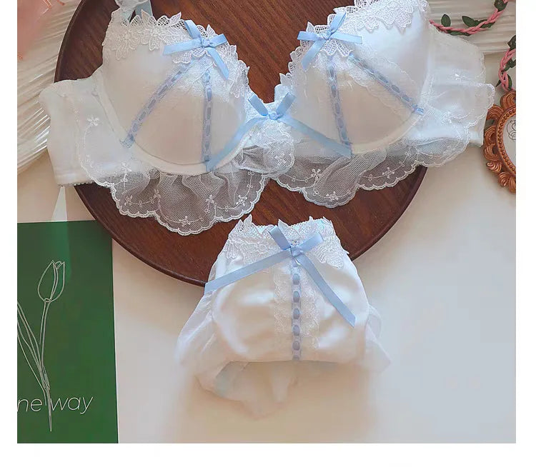 Women's Lace Bow Underwire Bra Set