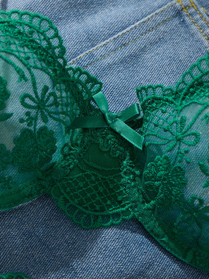 Women's Satin Floral Embroidered Lingerie Set