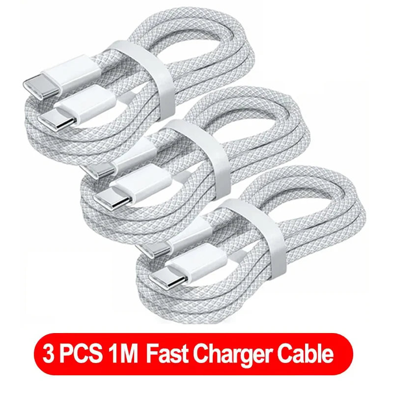 3PCS Fast Charger Cable Compatible with iPhone 17/16/15 Samsung Xiaomi Huawei USB-C to Type C Charging Data Cable Nylon Braided