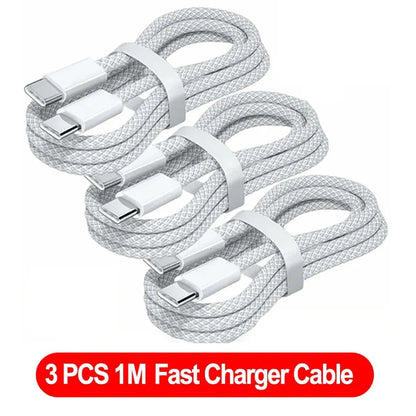 3PCS Fast Charger Cable Compatible with iPhone 17/16/15 Samsung Xiaomi Huawei USB-C to Type C Charging Data Cable Nylon Braided