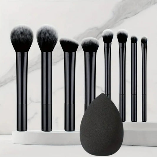 9-Piece Makeup Brush Set with Beauty Sponge