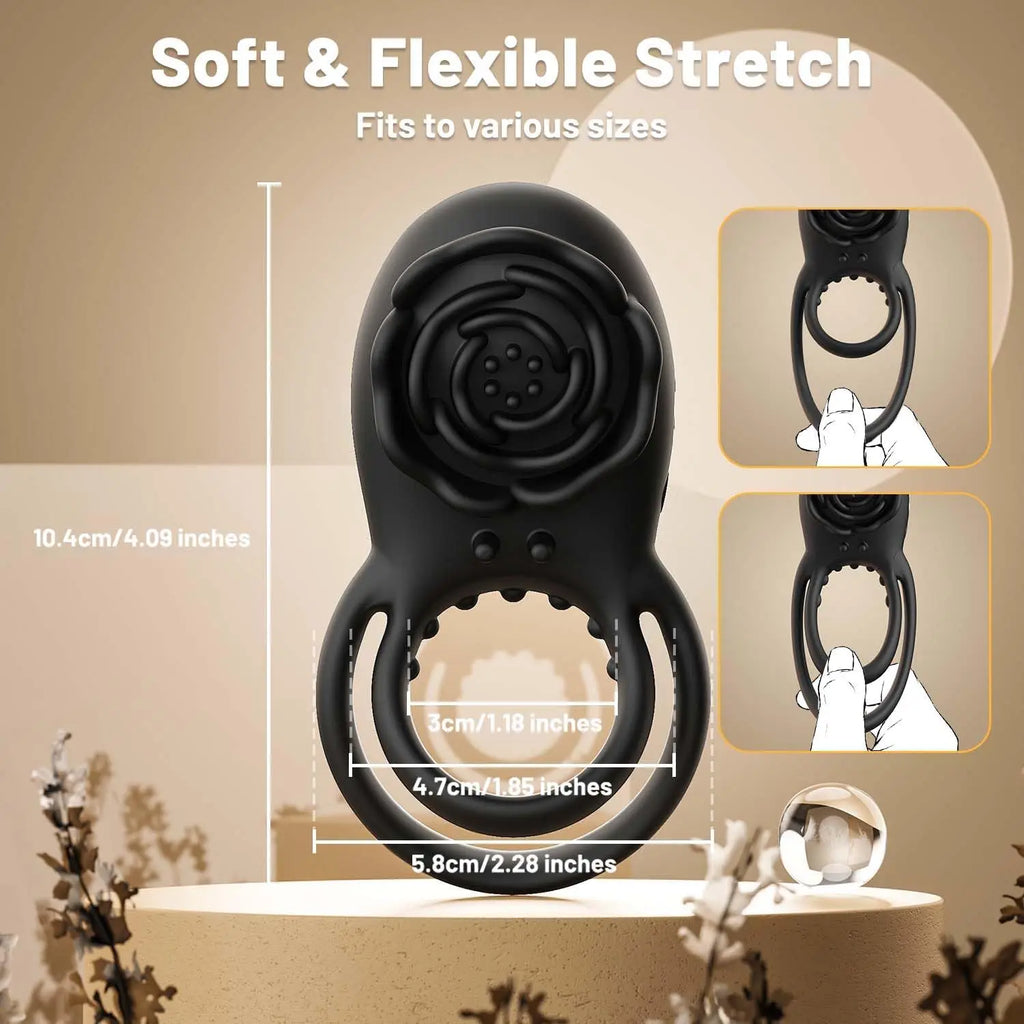 Vibrating Cock Ring Adult Sex Toys for Men, Silicone Penis Ring with Rose Clitoral Remote Control Vibrator Couples Sex Toys