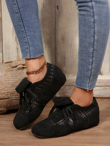 Women'sVintage Layered Hollow Breathable Soft-Soled German Training Shoes,Flat Lace-Up Sports Casual Shoes,Adidas-Style Sneakers