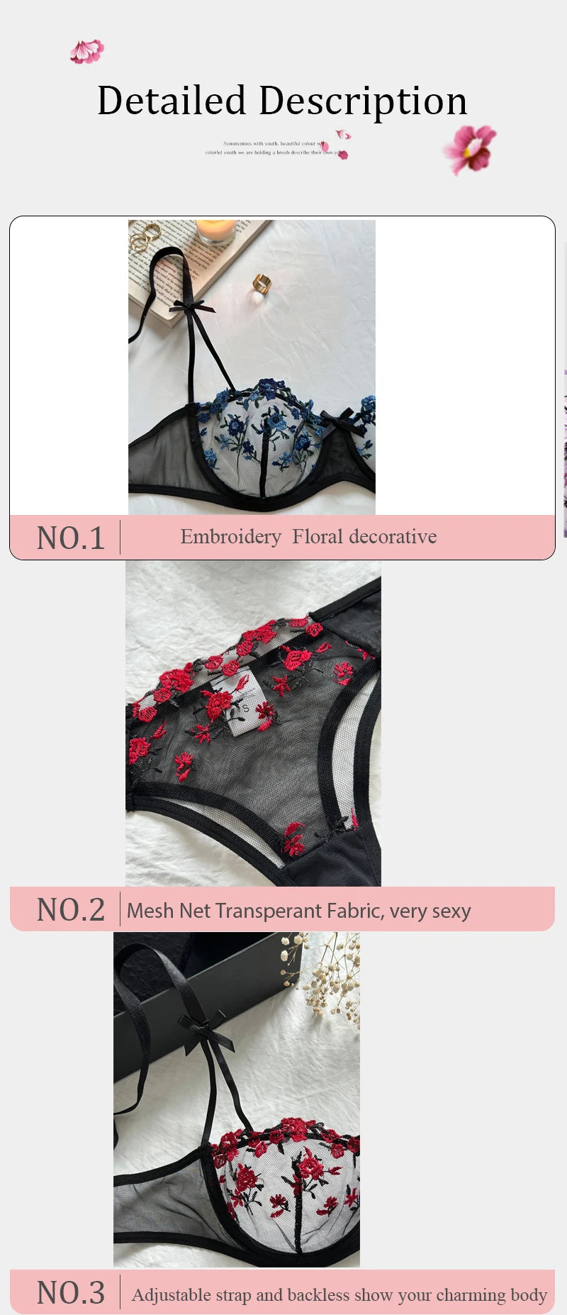 Women's Floral Embroidered Bra & Panty Set