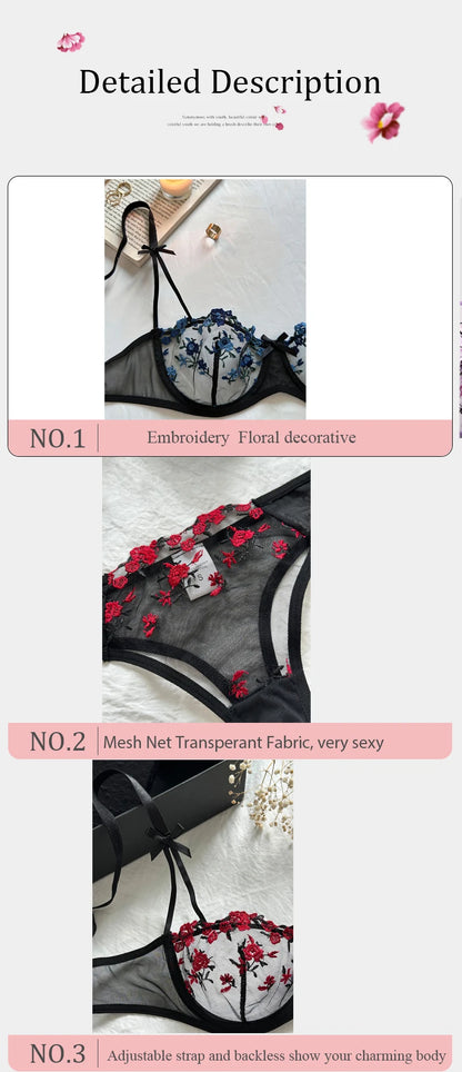 Women's Floral Embroidered Bra & Panty Set