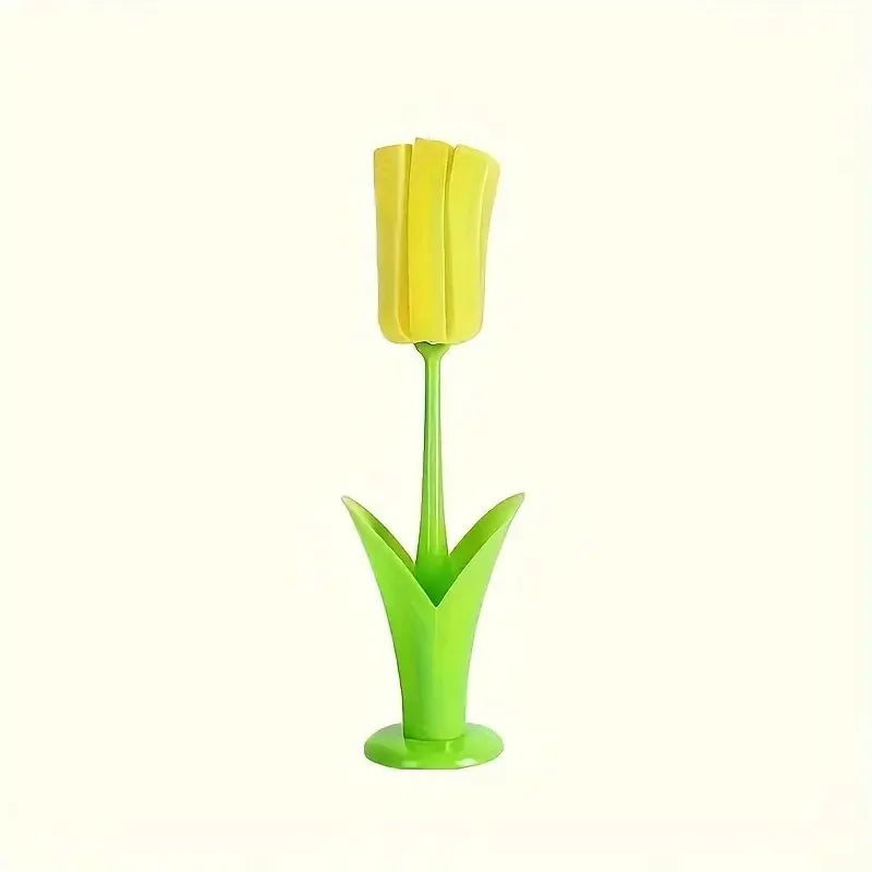 1pc Tulip Cup Brush with Detachable Sponge Head - Long Handle Bottle & Glass Cleaner, Durable Plastic, Ideal for Kitchen Use