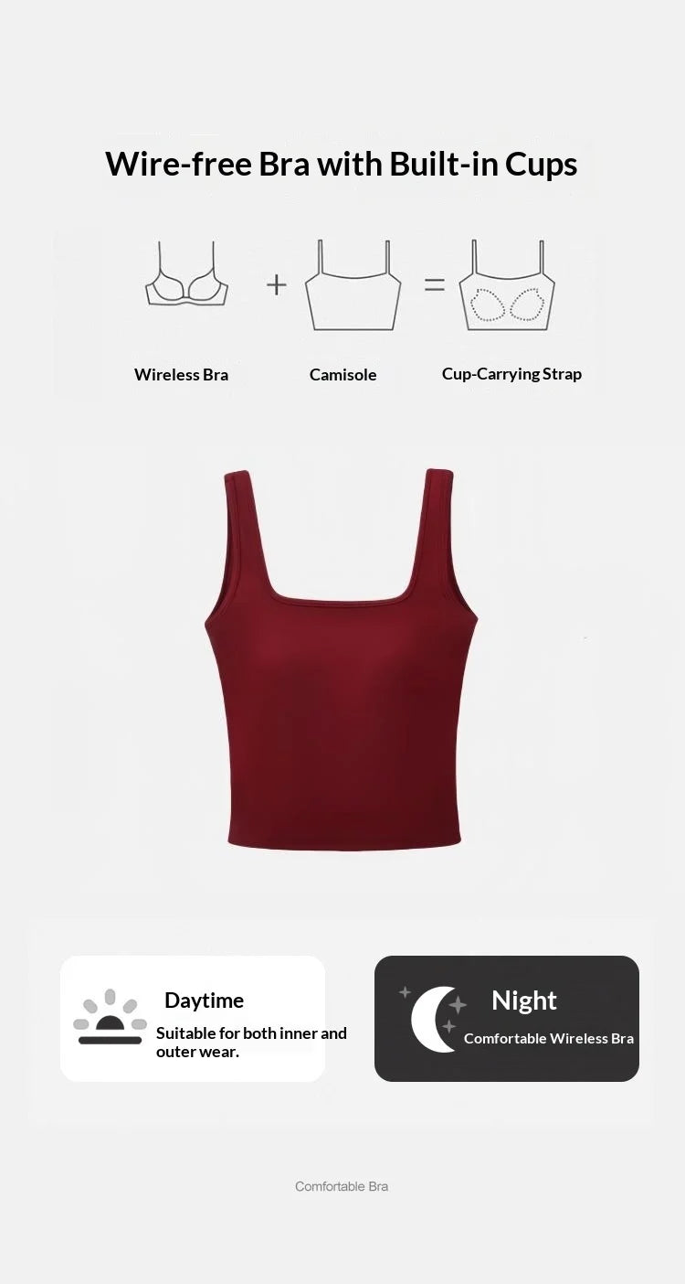 Sexy Backless Square Neck Camisole with Chest Cushion, Women's Hot Selling Outerwear Base, Slim Fit, Strapless Solid Color Top
