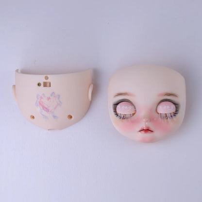 Blyth 1/6 doll hand drawn makeup face shell Blank Makeup DIY frosted face handmade