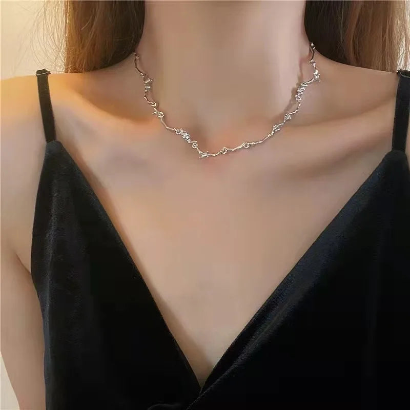 Korean Kpop Irregular Zircon Chain Necklace For Women Punk Grunge Geometric Short Choker Clavicle Chain Necklaces Egirl Jewelry