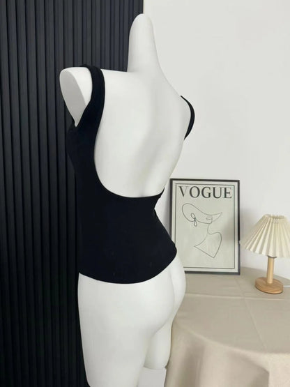 Sexy Backless Square Neck Camisole with Chest Cushion, Women's Hot Selling Outerwear Base, Slim Fit, Strapless Solid Color Top