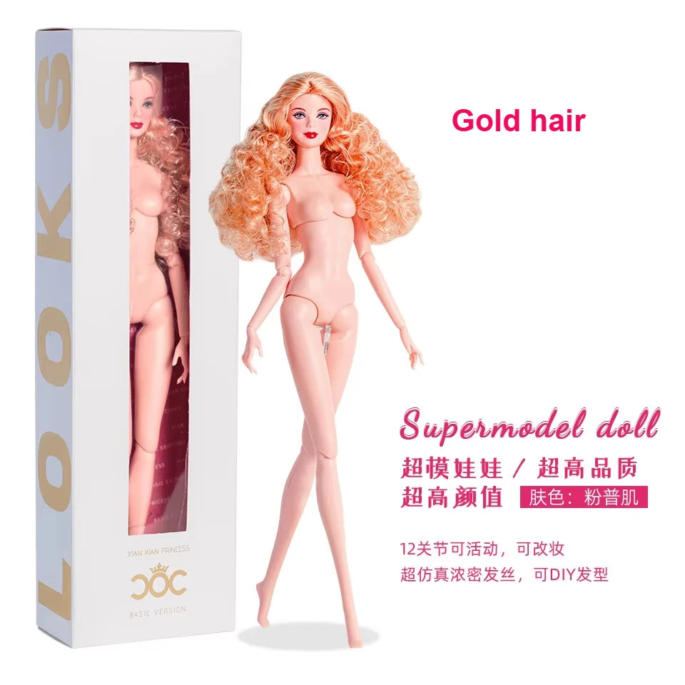 Xianxian new Supermodel doll  / 32cm nude naked doll with normal skin blond hair / 12 joint movable body + head / 1/6 doll toy