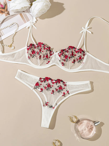 Women's Floral Embroidered Bra & Panty Set