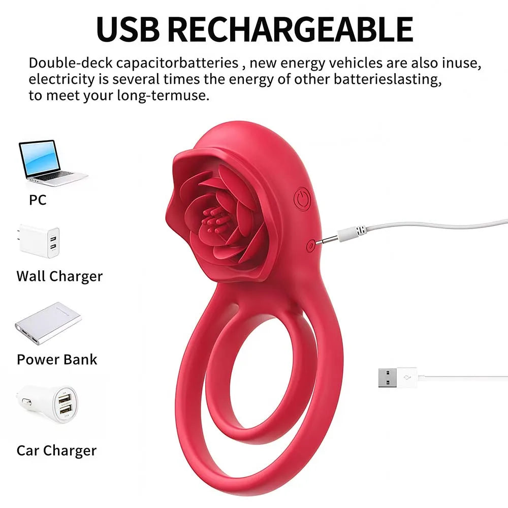 Penis Ring Vibrator 7 Modes Cockring Sexual Stimulation Long Lasting Stronger Male Rose Sex Toys for Couple Pleasure Adult Toys