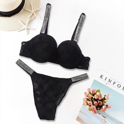 Women's Heart-Pattern Lace Bralette Set