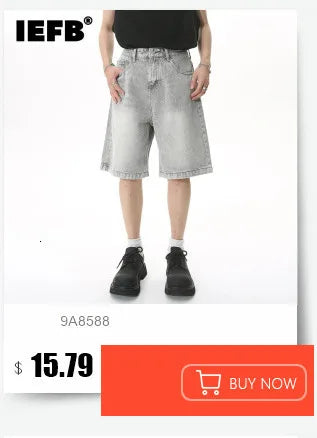 IEFB Men's Wear Knee Length Denim Shorts Summer New Multi Pocket Loose Jeans Solid Color Japanese Style Male Overalls 9C6027