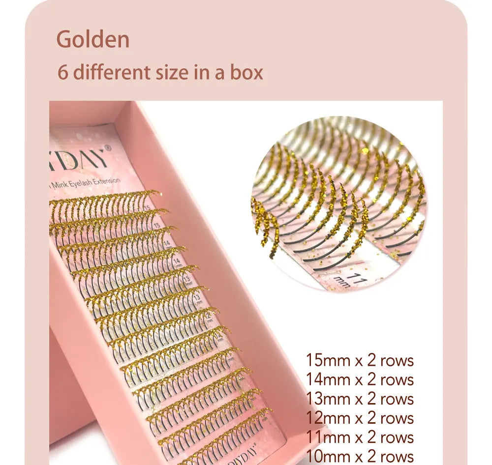 DIYDAY Mixed Glitter Colored Eyelashes Individual Premade Russian Volume Fans Glitter Lashes Extension Wholesale for Makeup