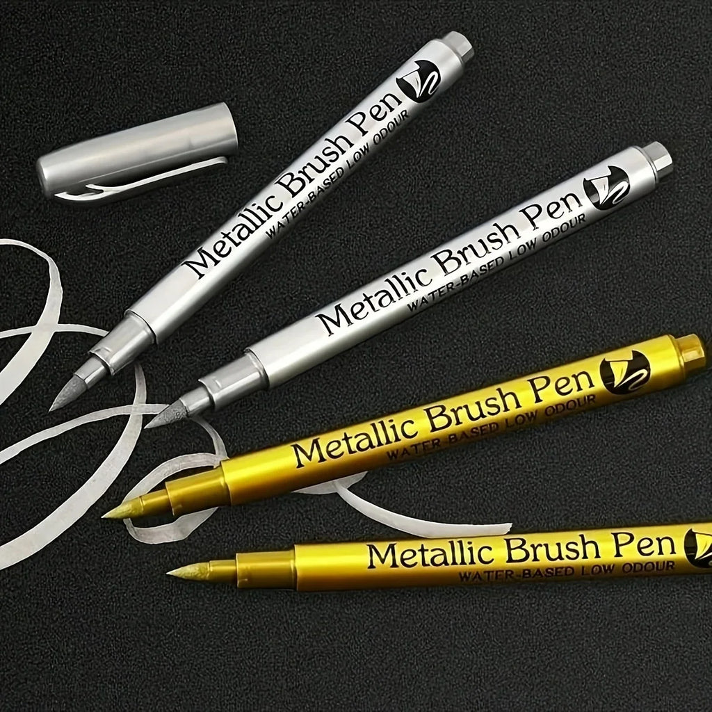 3pcs Metallic Color Marker Pens Golden, Silvery, and Copper Permanent Paint Pens for Crafts, Scrapbooking, and Fabric Art