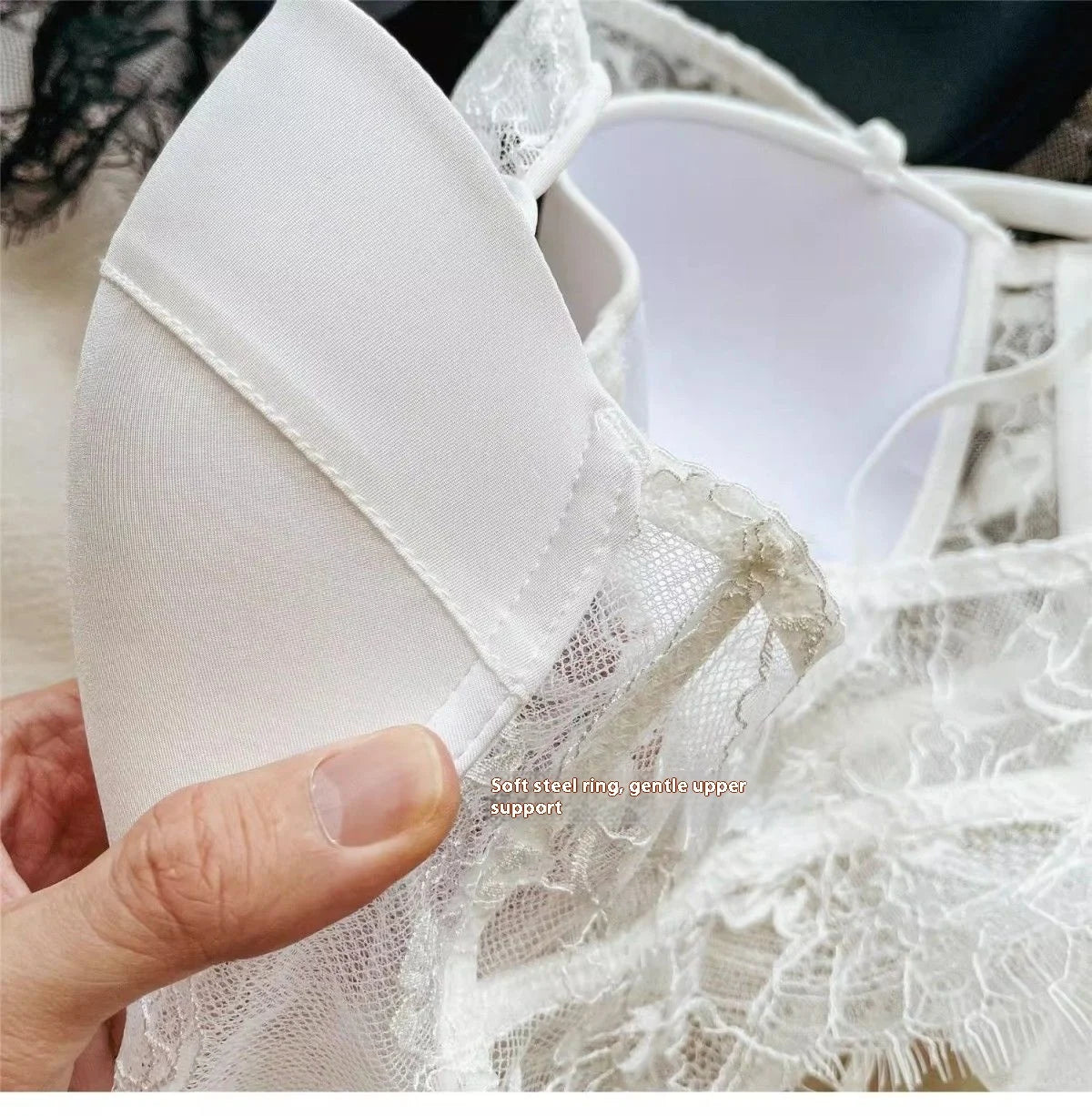 Sexy Lace Underwear Female Poly Poly Thin Soft Steel Ring up Support Anti-Sagging Collect Vice Breasts Solid Color Back Bra Set